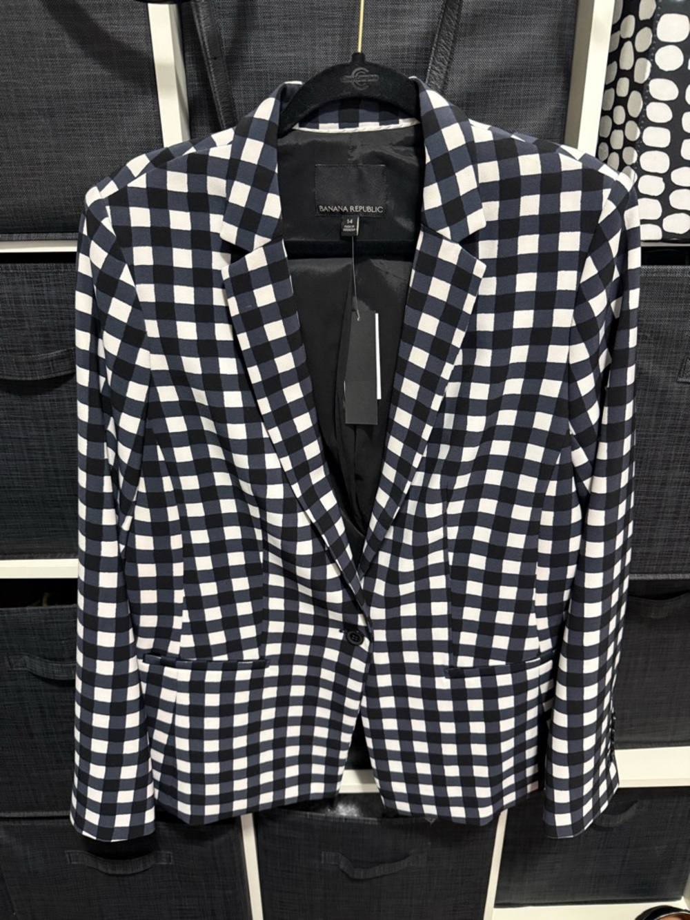 Banana Republic Navy and White Gingham Blazer NWT size 14